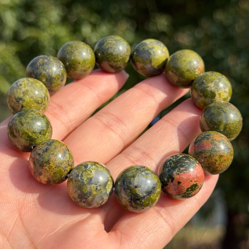 16mm stretchable chunky unakite bracelet 1159‎